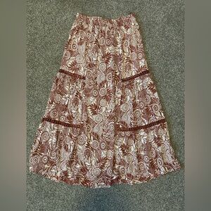 NWT Free People Floral Bohemian Midi/ Maxi Skirt Size Large Rust Orange Cream